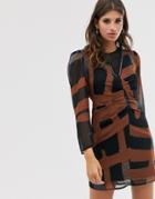 Religion Ruched Front Mini Dress In Abstract Print - Black