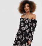 Collusion Off The Shoulder Floral Swing Dress-black