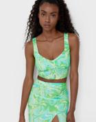 Stradivarius Crop Top In Retro Graphic Print In Green