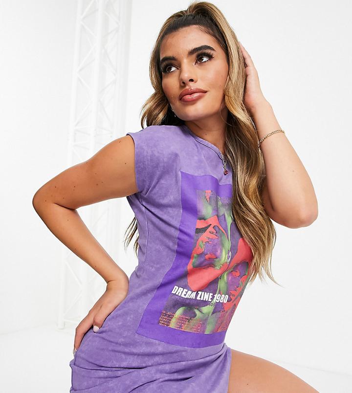 Asyou Sleeveless Split Hem Dress With Graphic In Purple