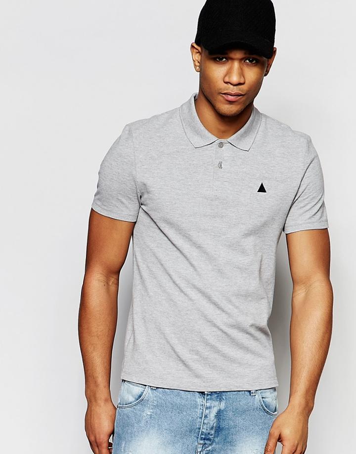 Asos Muscle Pique Logo Polo In Grey Marl - Gray Marl
