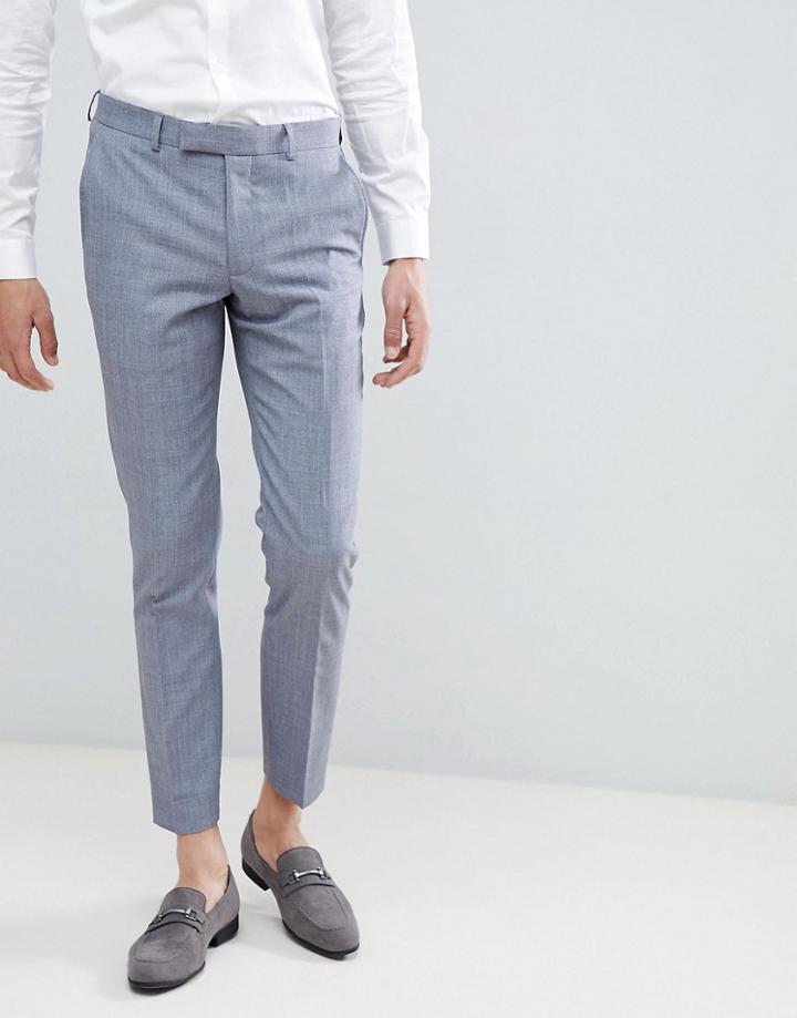 Moss London Skinny Suit Pants In Blue Wool Mix