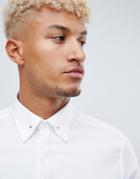 Asos Design Wedding Skinny Twill Shirt With Collar Bar In White - White