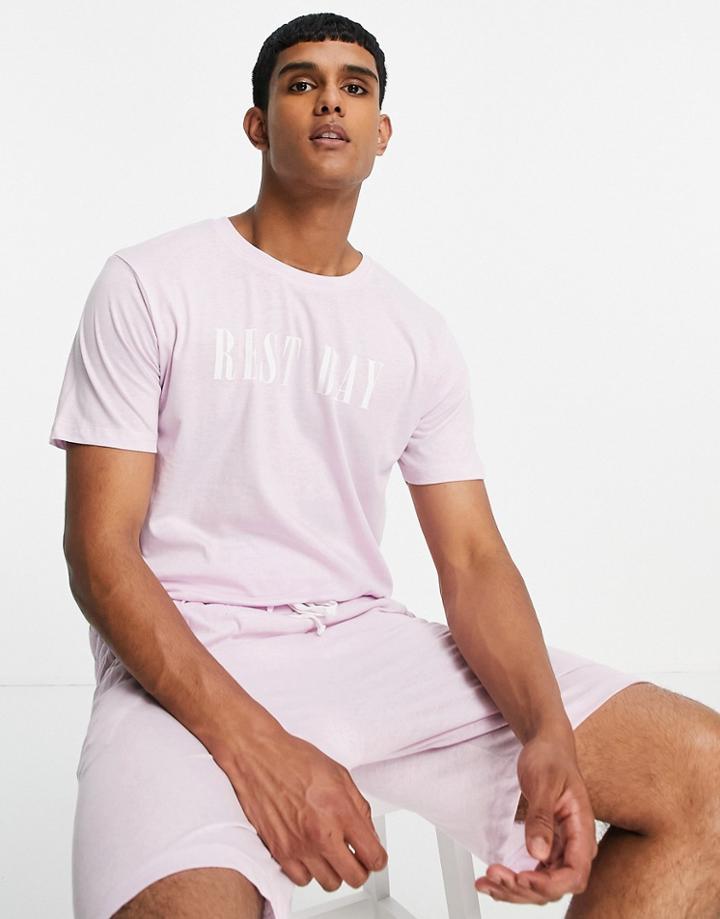 Brave Soul Loungewear Shorts Set With Logo In Lilac-purple
