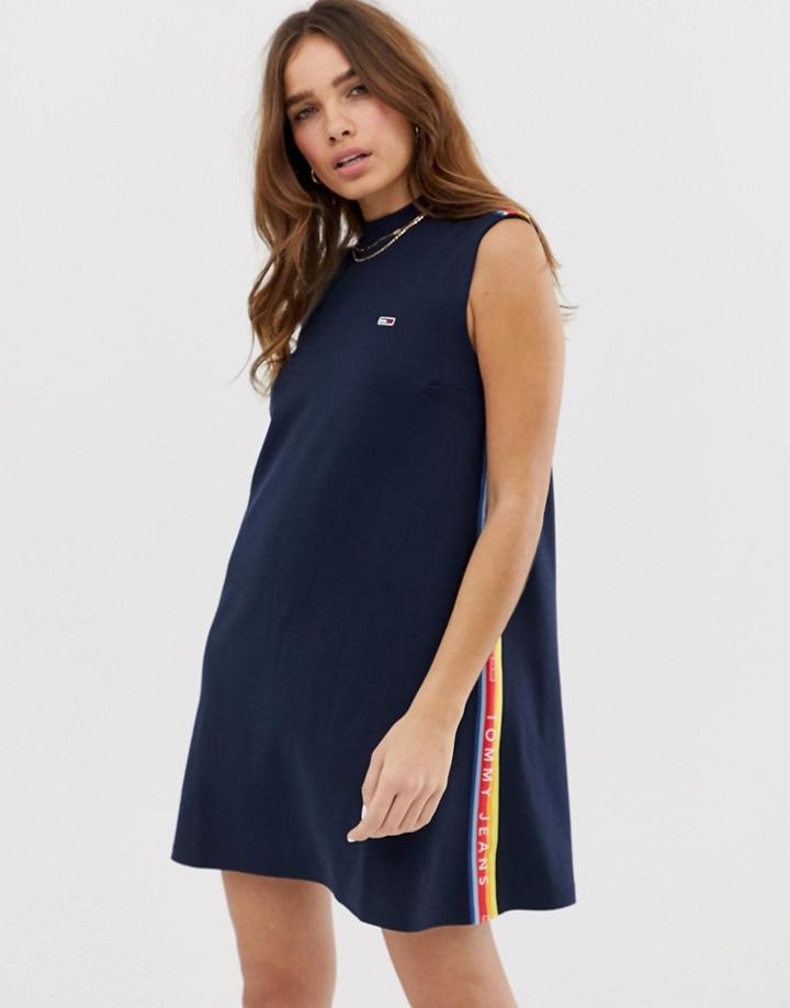Tommy Jeans A-line Tape Detail T-shirt Dress-black