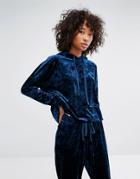 Noisy May Oversize Crushed Velvet Hoodie - Navy