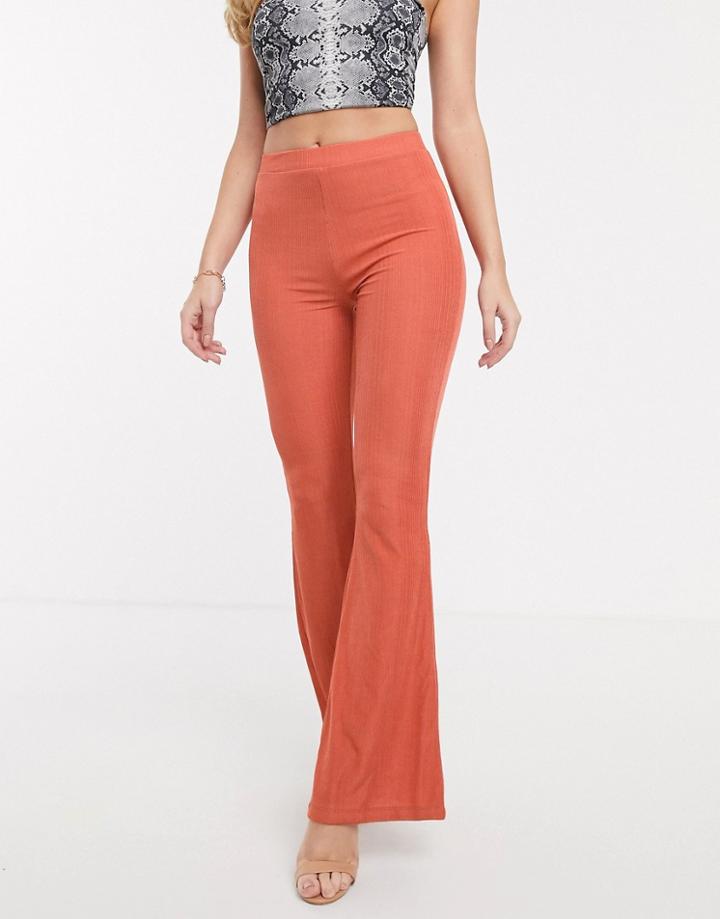 Asos Design Slinky Rib Flare Pants-orange