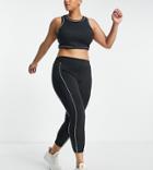 South Beach Plus Recycled Polyester High Rise Leggings In Black With Contrast Binding