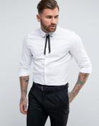 Asos Slim Sateen Shirt With Stretch And Rose Detail Neck Tie - White