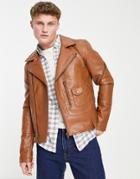 Urbancode Faux Leather Biker Jacket In Tan-brown