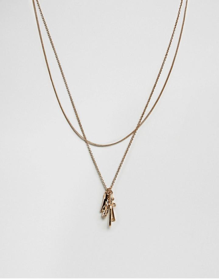 Asos Mixed Charm Multirow Necklace - Gold