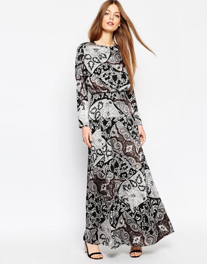 Asos Mono Paisley Silky Maxi Dress - Multi