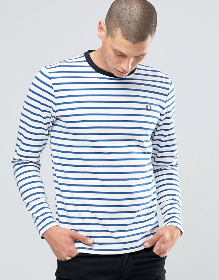 Fred Perry Long Sleeved Breton Stripe T-shirt In Mid Blue - Blue