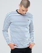 Fred Perry Long Sleeved Breton Stripe T-shirt In Mid Blue - Blue