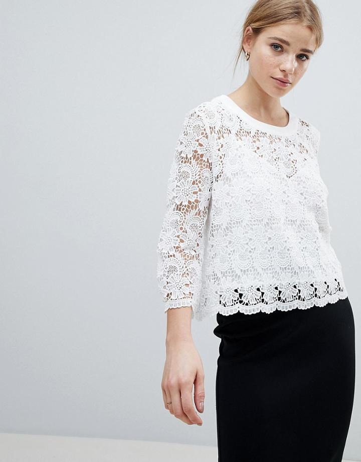 Angel Eye Long Sleeve Lace Top - White