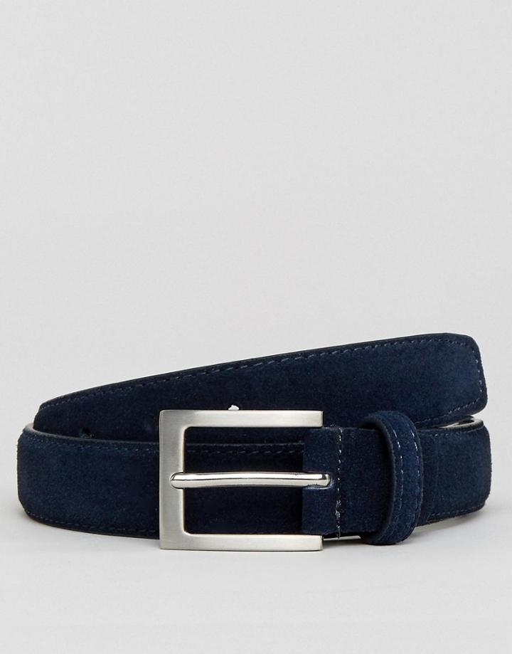 Moss London Suede Belt In Navy - Navy