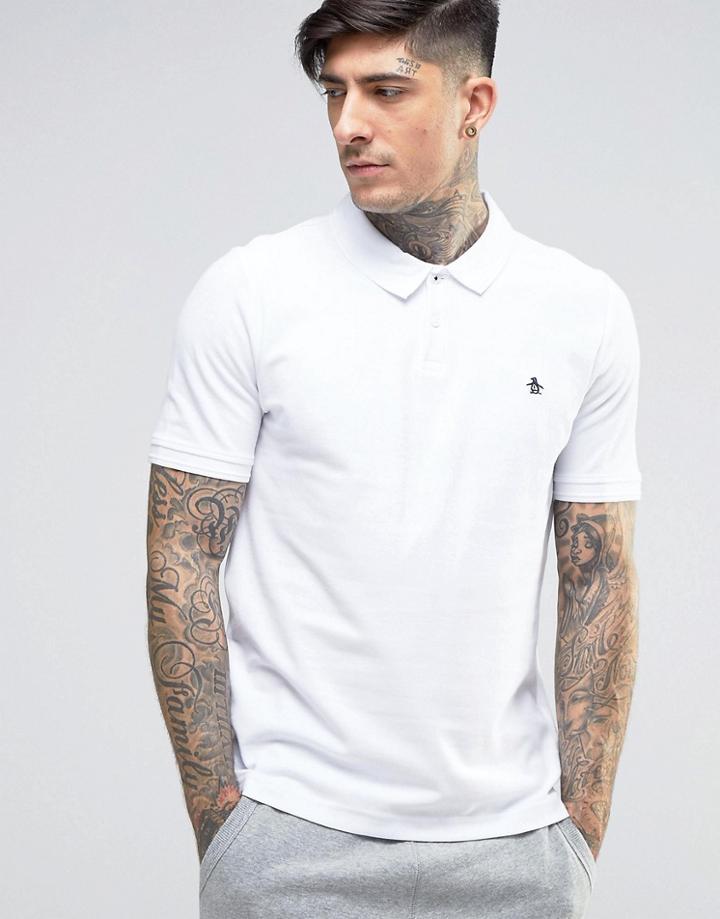 Original Penguin Winston Pique Polo Slim Fit Small Logo In White - Whi