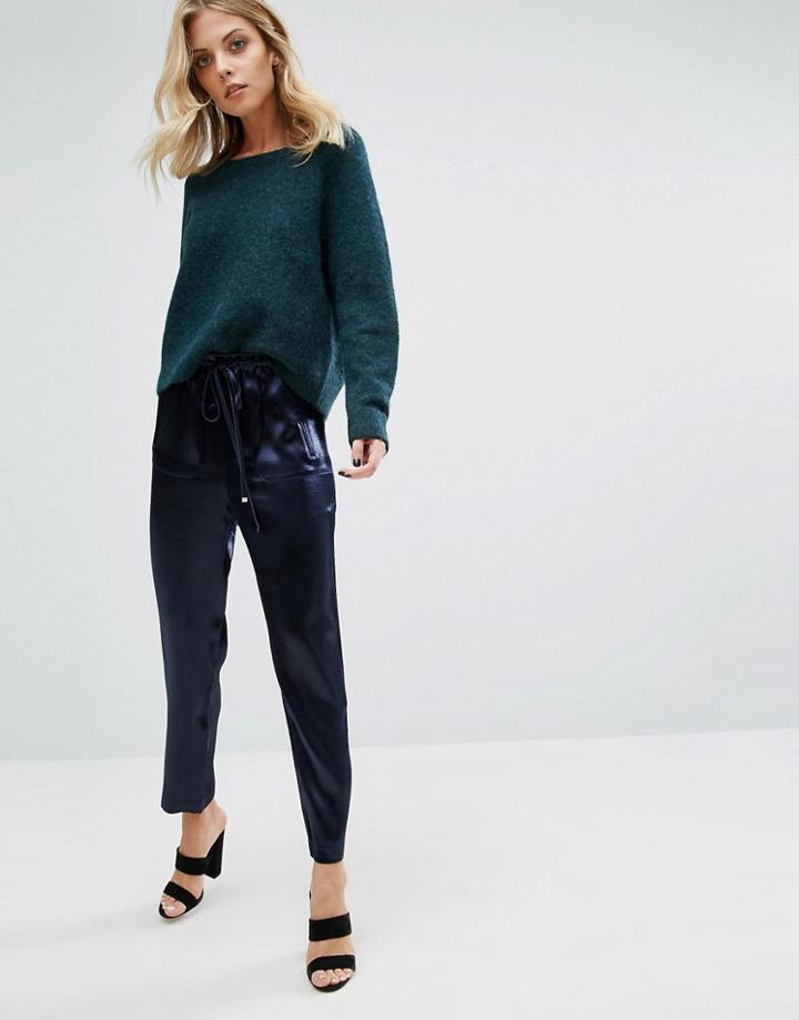 J.o.a Satin Drawstring Pants - Navy