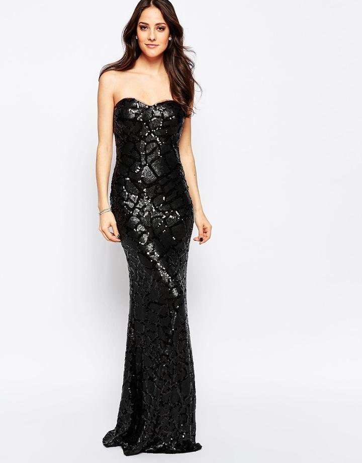 Forever Unique Ilsa Bandeau Maxi Dress In Textured Sequins - Black