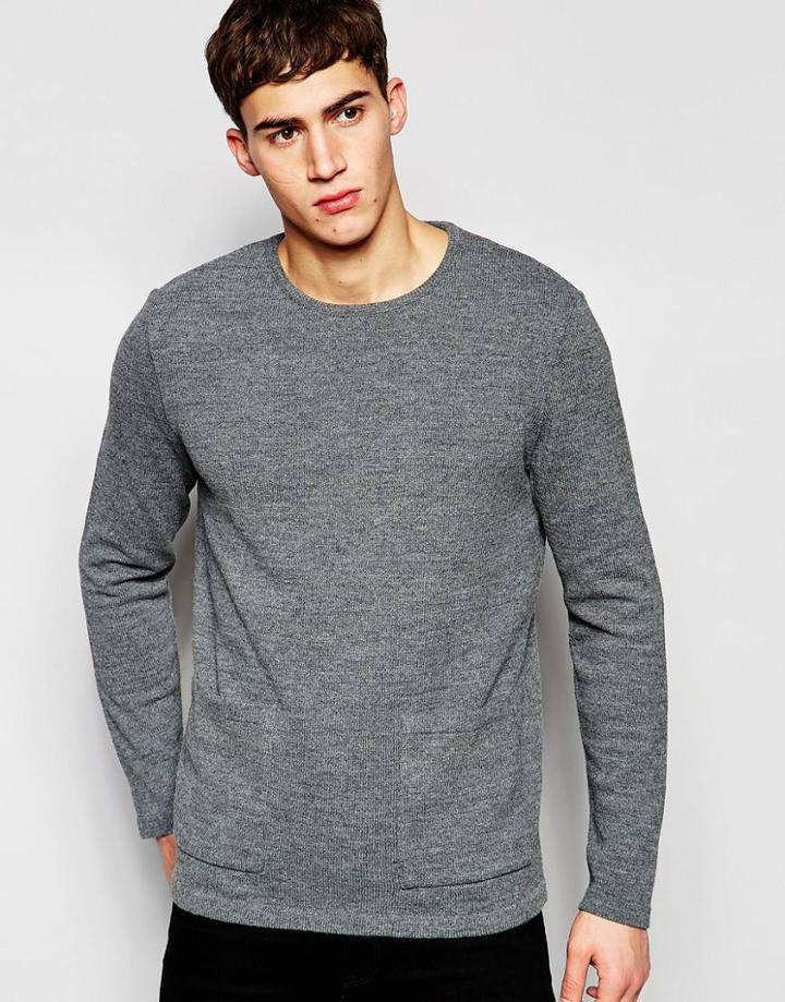 Asos Sweater With Front Pockets - Charcoal