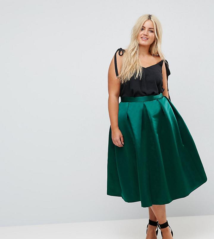 Closet London Plus Full Prom Sateen Midi Skirt - Green