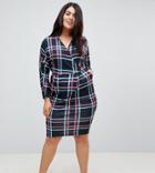 Asos Curve Wrap Midi Dress With Batwing Sleeve In Check Print - Multi