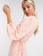 Glamorous Curve Maxi Wrap Dress With Oversized Sleeves And Ditsy Floral Pattern In Pink