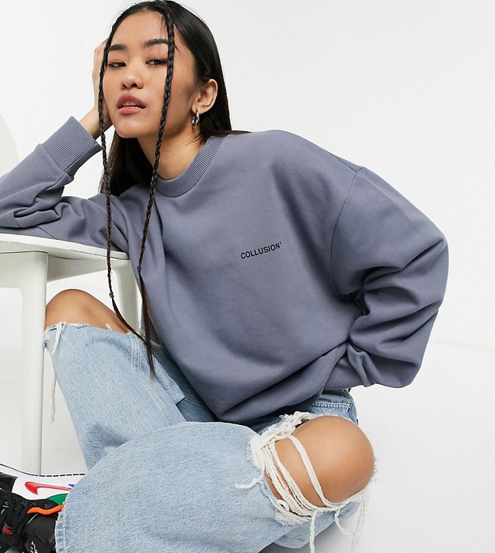 Collusion Unisex Coordinating Cropped Sweatshirt In Charcoal-grey