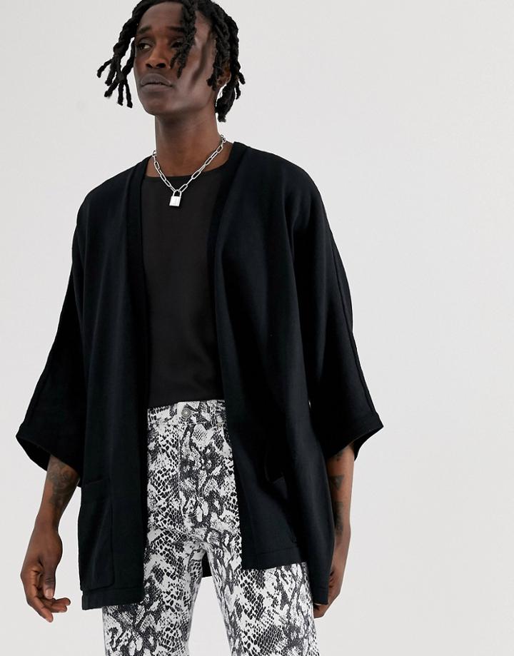 Asos Design Knitted Kimono Jacket In Black
