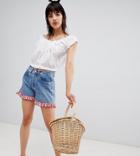 Reclaimed Vintage Revived Levi's Shorts With Gingham Frill - Blue