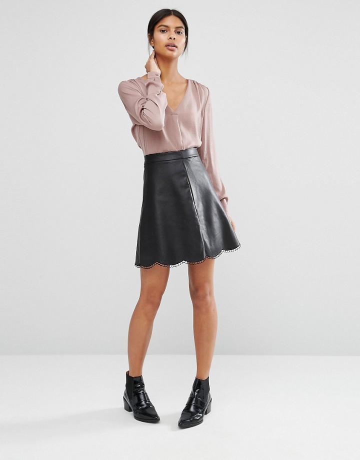 Vila Scallop Trim Skirt - Black