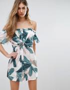 Missguided Tropical Print Bardot Dress - Multi