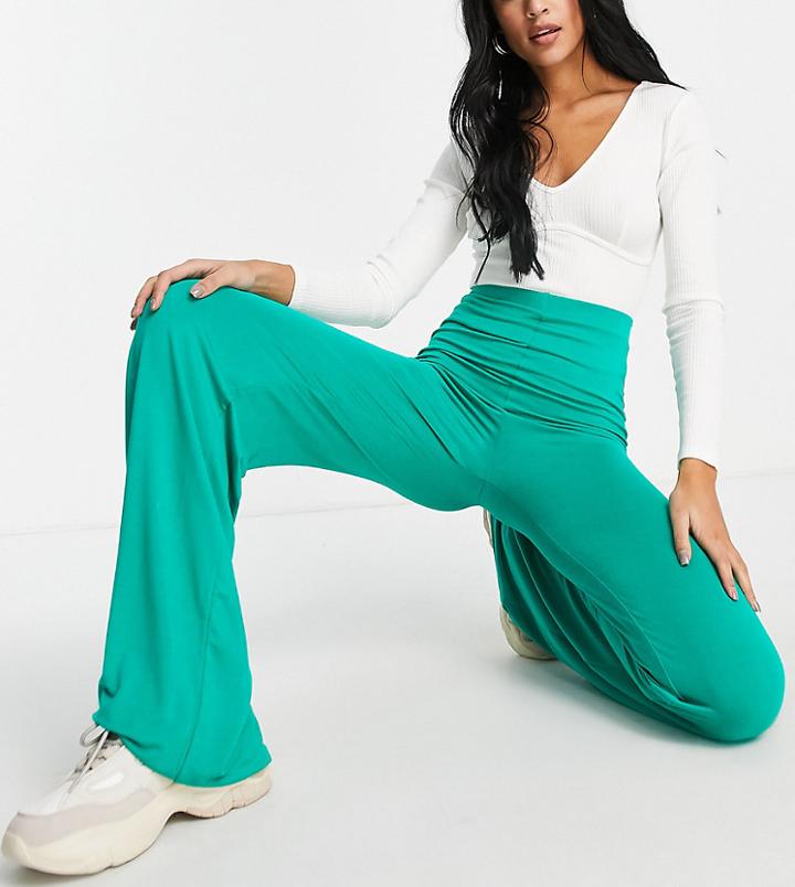 Flounce London Tall Basic High Waisted Wide Leggings In Green