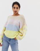 Vila Color Block Stripe Balloon Sleeve Sweater-multi