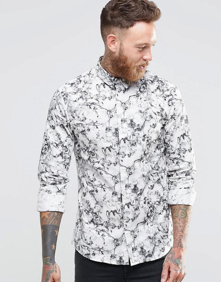 Noose & Monkey Skinny Shirt In Smoke Print Shirt - White