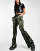 Noisy May Velvet Flared Pants In Dark Green