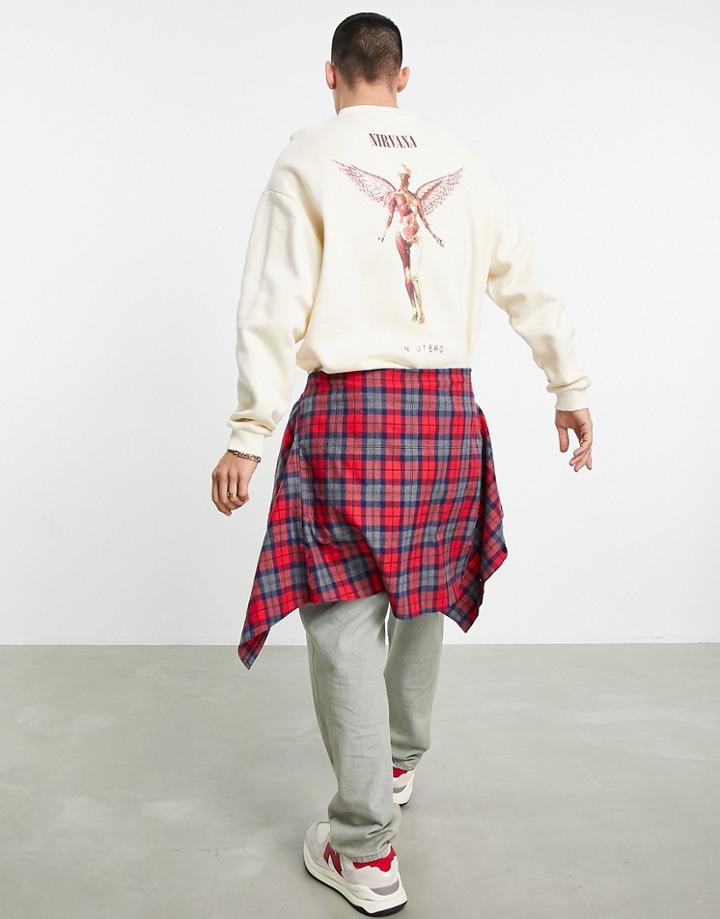 Asos Design Oversized Sweatshirt With Nirvana Angel Print In Ecru-neutral