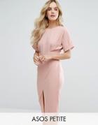 Asos Petite Smart Woven Dress With V Back And Split Front - Pink