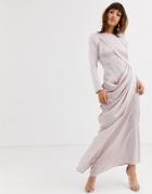 Asos Design Satin Maxi Dress With Drape Layer Detail-gray