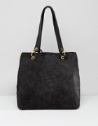Asos Croc Embossed Suede Shopper With 4 Ring Detail - Black