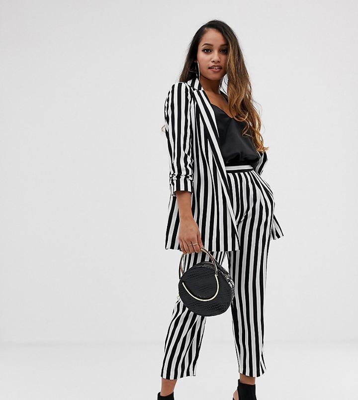 Asos Design Petite Tapered Pants In Bold Mono Stripe-multi