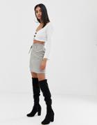 Prettylittlething Knitted Tortoise Shell Button Detail Crop Top In White - White