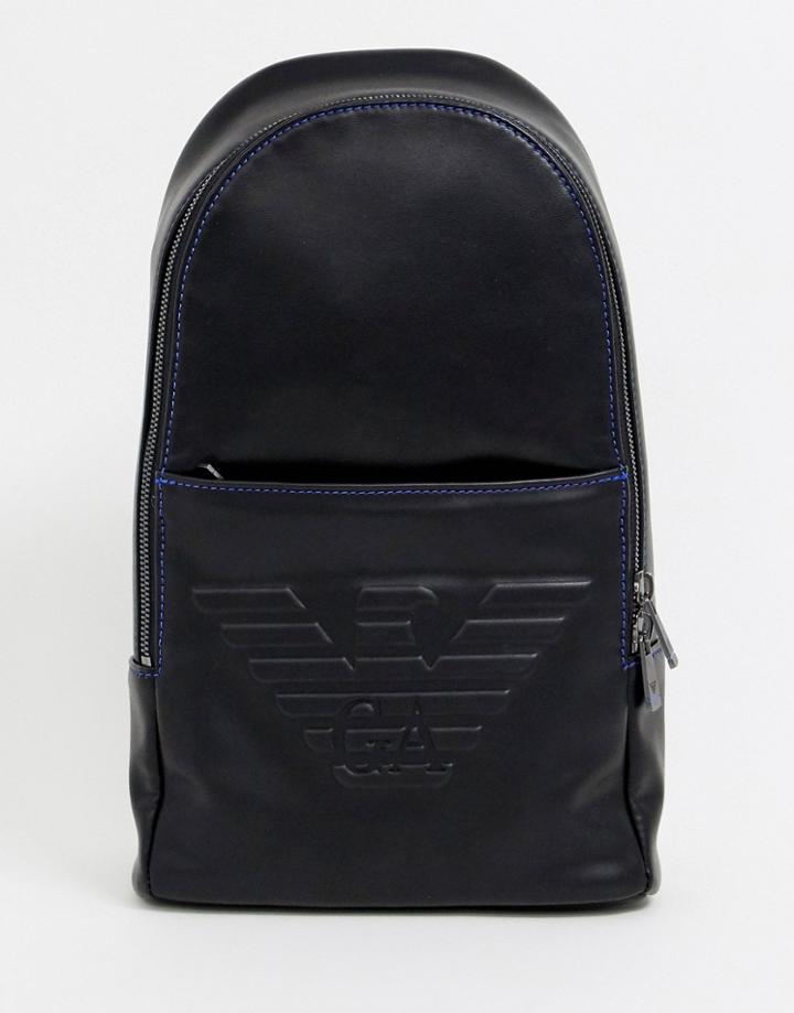 Emporio Armani Embossed Large Eagle Cross Body Bag In Black - Black