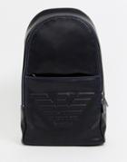 Emporio Armani Embossed Large Eagle Cross Body Bag In Black - Black
