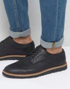 Pull & Bear Faux Leather Brogues With Rubber Sole In Black - Black