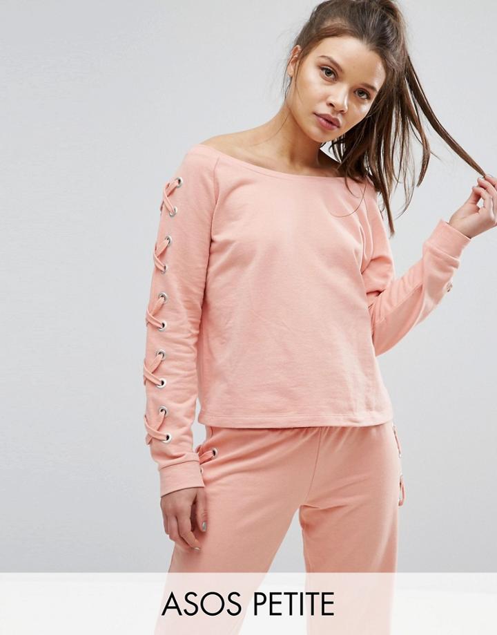 Asos Petite Lounge Lace Up Off Shoulder Sweat Top - Gray