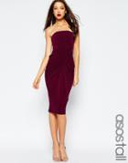 Asos Tall Bandeau Midi Dress With Twist Wrap Skirt - Plum