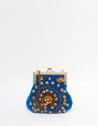 Moyna Velvet Clutch Bag With Gold Metal Beadwork - Blue