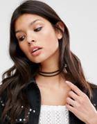 Missguided Double Layer Leather Look Choker Necklace - Black