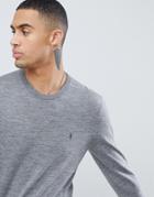 Allsaints 100% Merino Crew Neck Sweater In Gray With Ramskull Logo - Gray
